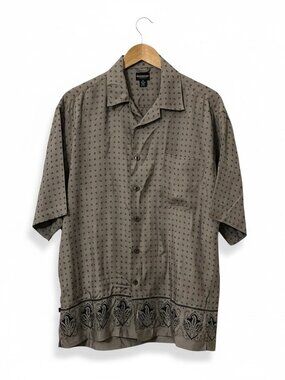 Vintage Reunion 100 Silk Camp Collar Shirt Mens M Beige Paisley Border Print
